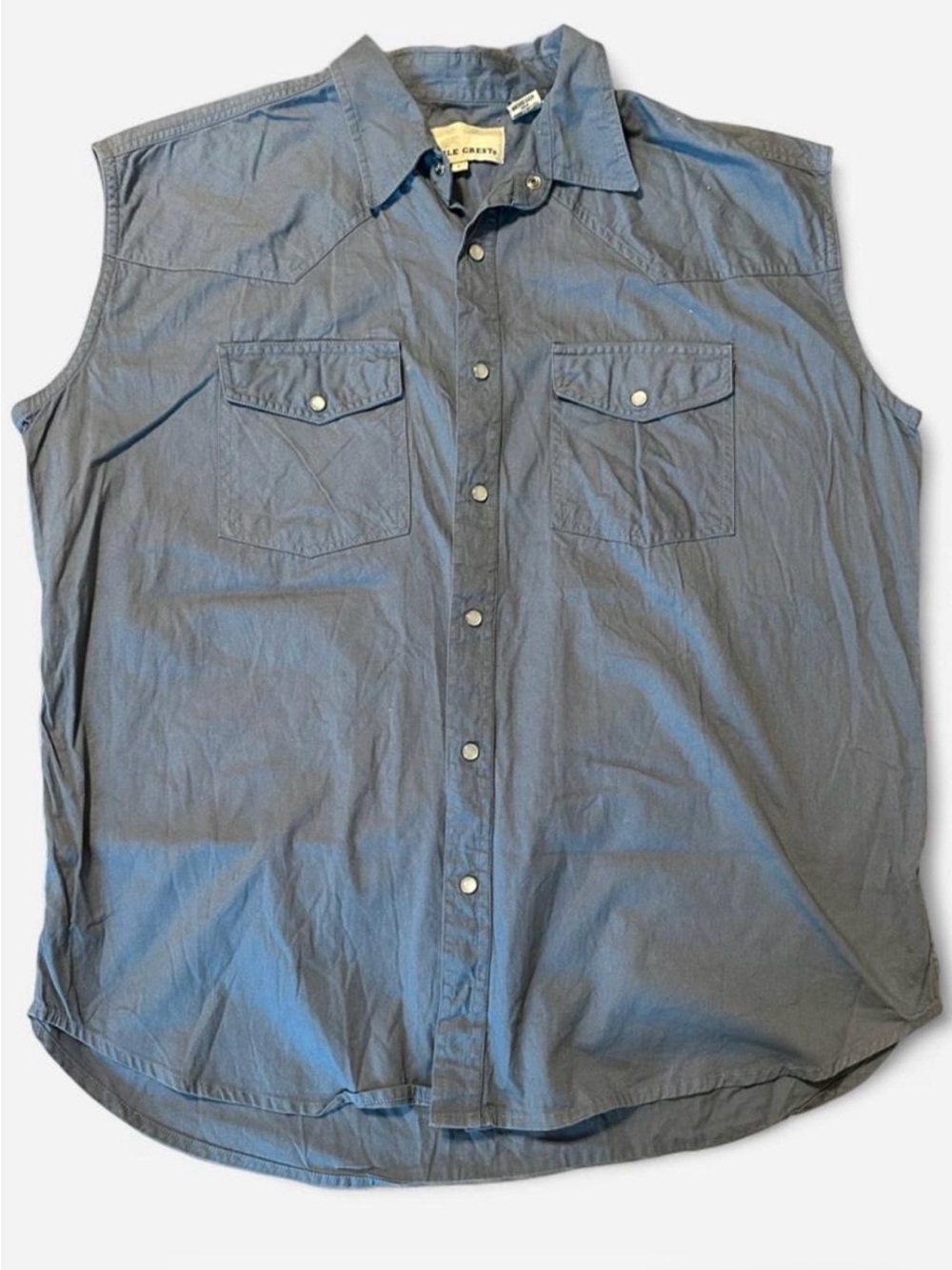 Sleeveless Pearl Snap Button-Down Western Denim Shirt | Size Large
